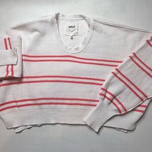 Aerie Classic Cropped White Orange/Red Knit Sweater SP